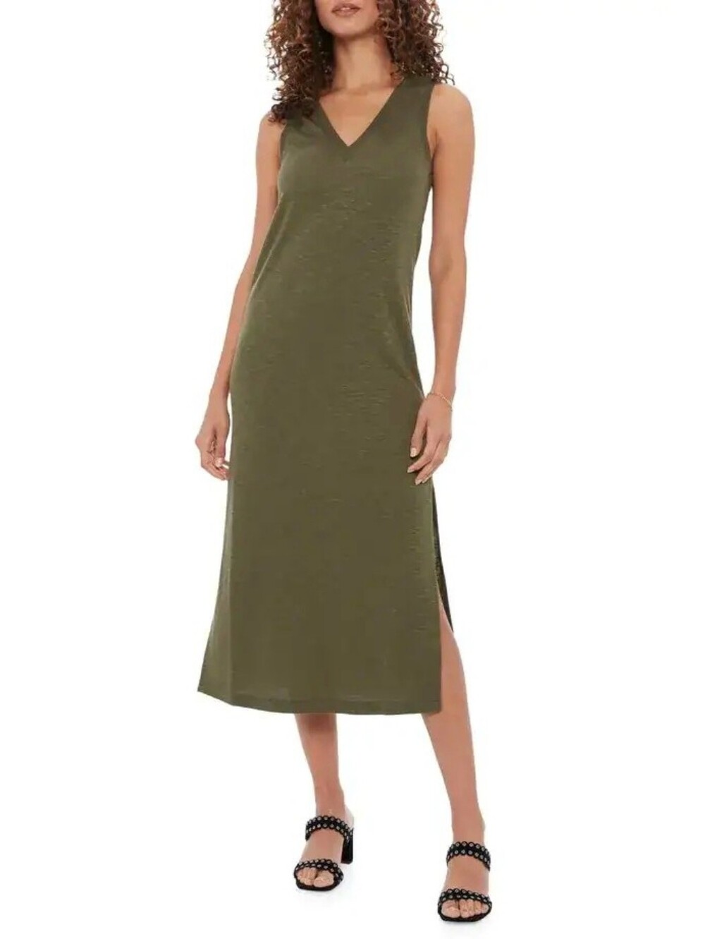 Paige Sage Sleeveless Tank Dress olive dark green midi knit women's size small